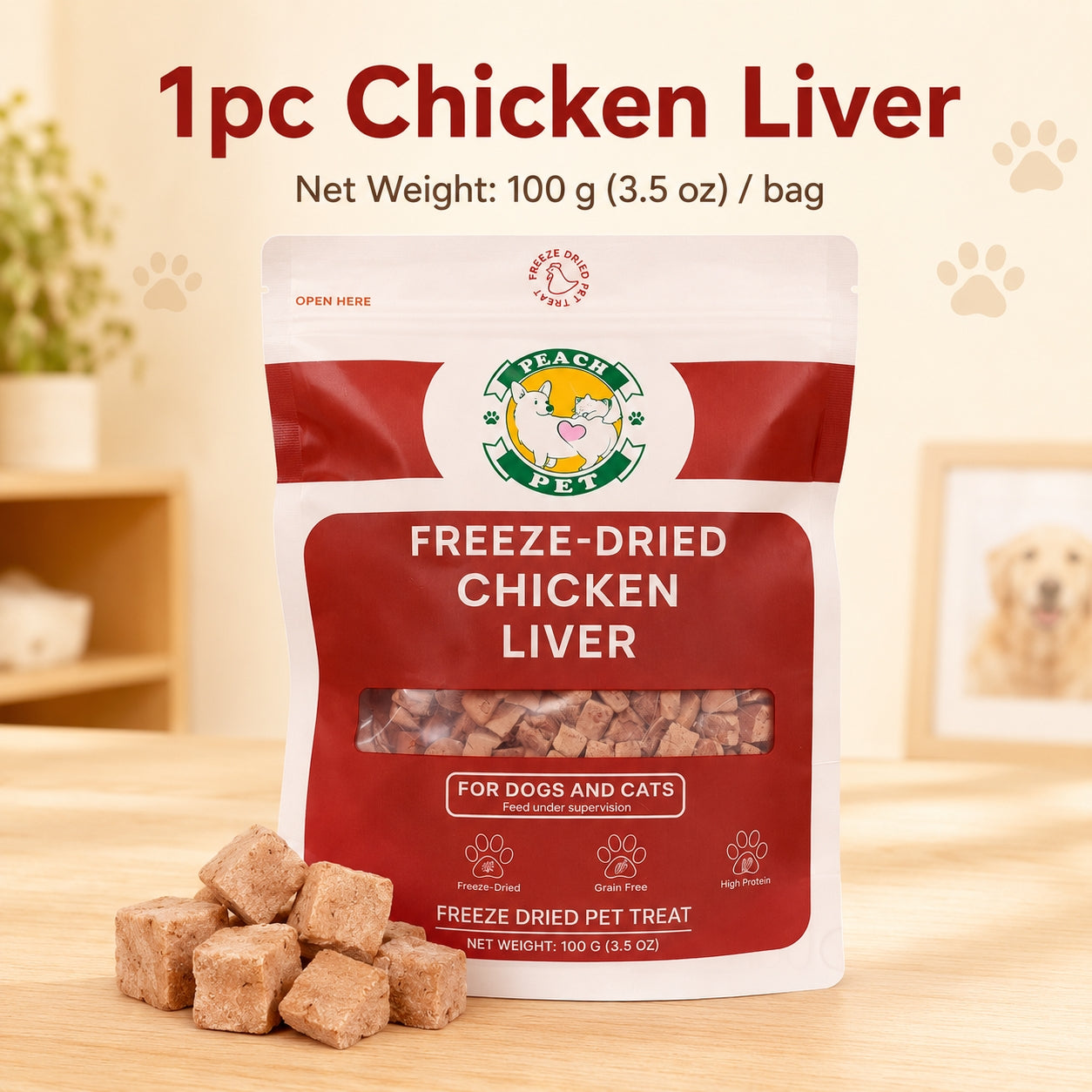 Peach Pet Freeze-Dried Cat Crunchy Treats Variety Pack -4-Pack, 3.5oz, High Protein Snacks with Real Meat Lean Cuts Variety Mix