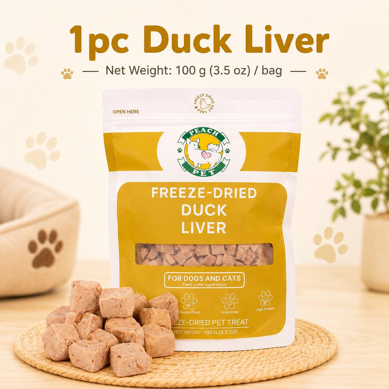 Peach Pet Freeze-Dried Cat Crunchy Treats Variety Pack -4-Pack, 3.5oz, High Protein Snacks with Real Meat Lean Cuts Variety Mix