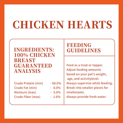 Freeze Dried Chicken Hearts Dog & Cat Treats 3.5oz High Protein Peach Pet