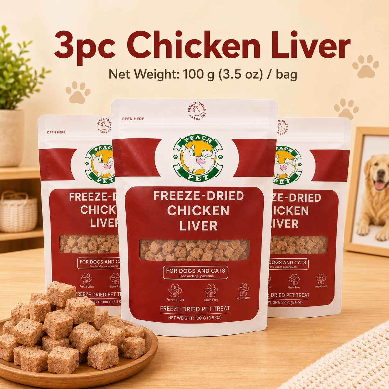 Multi-Pack Peach Pet Freeze-Dried Cat Treats, High-Protein Crunchy Real Meat Snacks, Chicken Breast, Liver, Hearts & Variety Mix