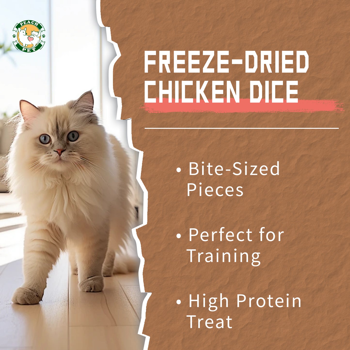 Peach Pet Freeze-Dried Cat Crunchy Treats Variety Pack -4-Pack, 3.5oz, High Protein Snacks with Real Meat Lean Cuts Variety Mix