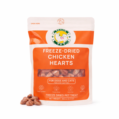 Freeze Dried Chicken Hearts Dog & Cat Treats 3.5oz High Protein Peach Pet