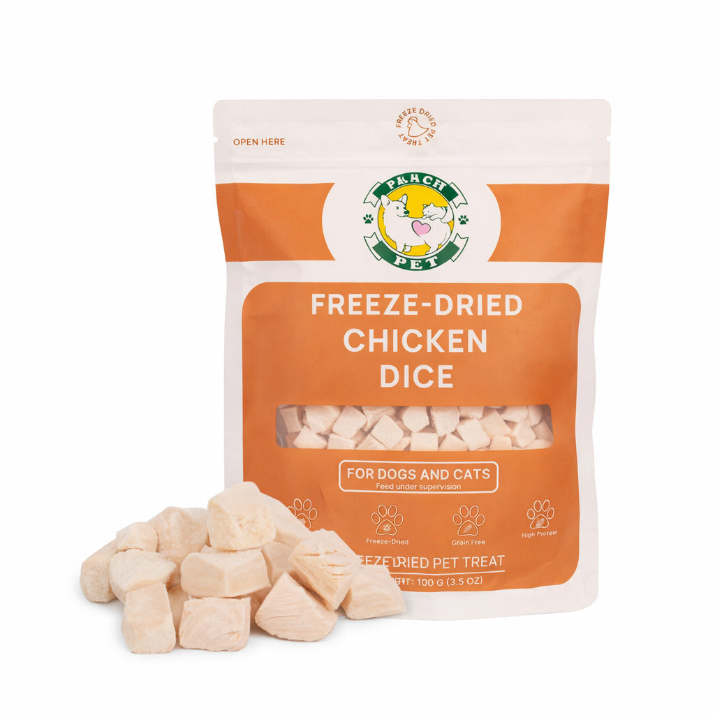 Freeze Dried Chicken Dice Dog & Cat Treats 3.5oz High Protein Peach Pet