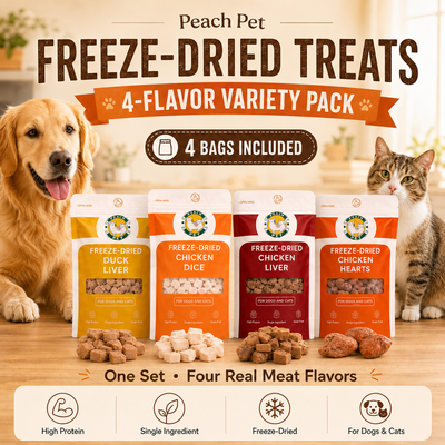 Peach Pet Freeze-Dried Cat Crunchy Treats Variety Pack -4-Pack, 3.5oz, High Protein Snacks with Real Meat Lean Cuts Variety Mix