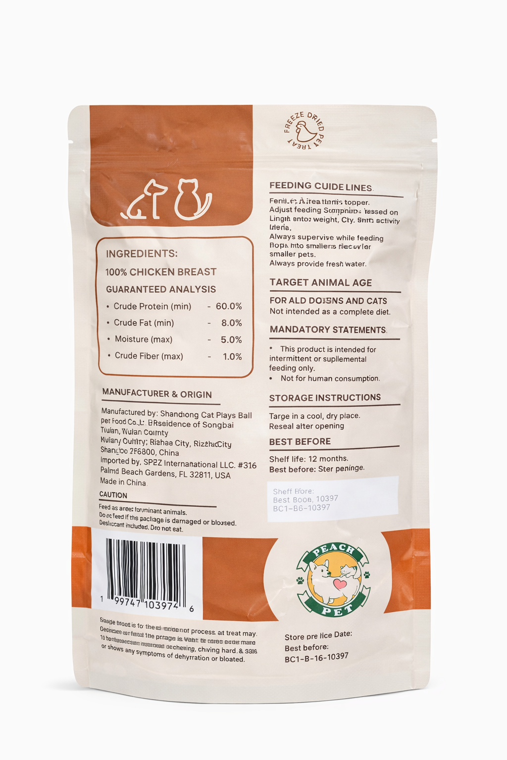 Peach Pet Freeze-Dried Chicken Trio Pack 3 Pack High Protein 3.5oz