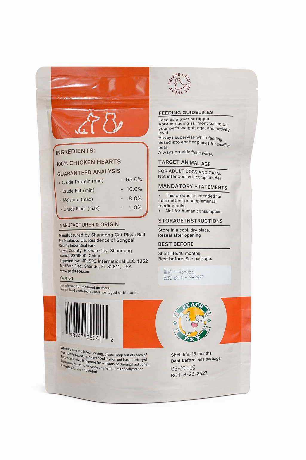 Peach Pet Freeze Dried Real Chicken Hearts Dog & Cat Treats, 3.5oz Rich High-Protein Pet Snacks, Buy 2 Get Free Chicken Dice, Spend $30+ Limited Offer