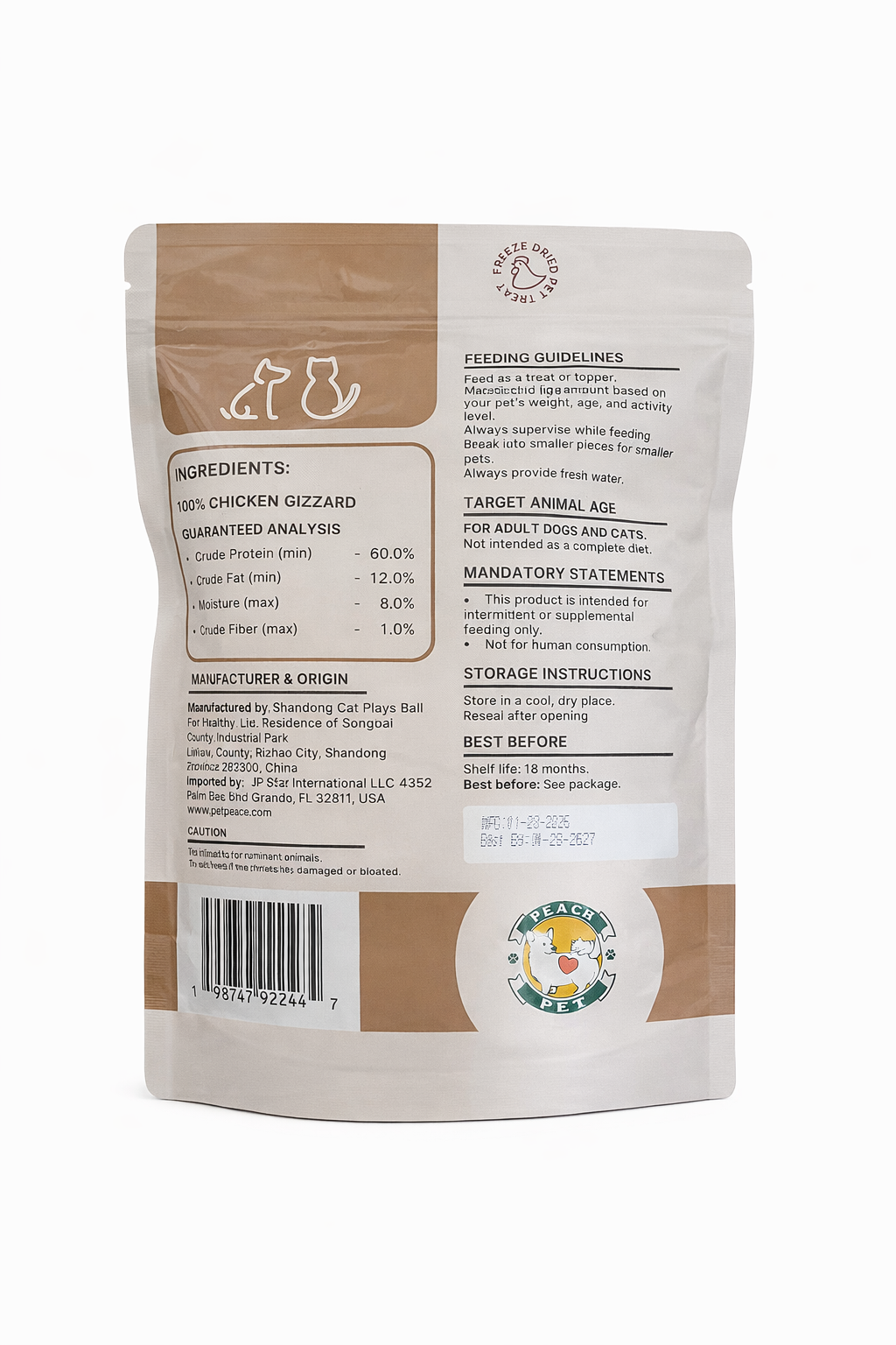 Peach Pet Freeze-Dried Chicken Trio Pack 3 Pack High Protein 3.5oz